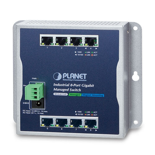 WGS-4215-8T Industrial 8-Port 10/100/1000T Wall-mount Managed Switch - -