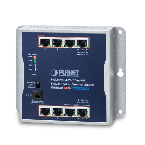 WGS-818HP Industrial 8-Port 10/100/1000T Wall-mounted Gigabit PoE+ Switch -