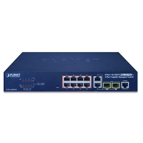 FGSD-1008HPS 8-Port 10/100TX 802.3at PoE + 2-Port Gigabit TP/ SFP combo Web Smart Switch - (V3) -