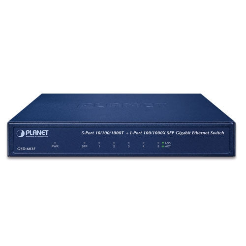 GSD-603F    5-Port 10/100/1000T +1-Port 1000X SFP Gigabit Ethernet Switch