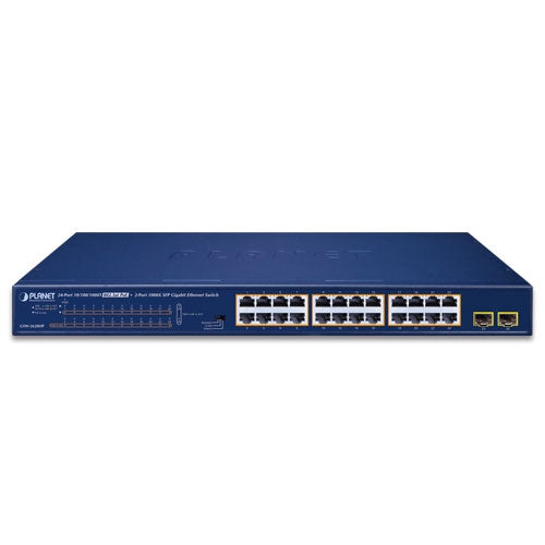 GSW-2620VHP 24-Port 10/100/1000T 802.3at PoE + 2-Port Gigabit SFP Ethernet Switch with LCD PoE Monitor - -