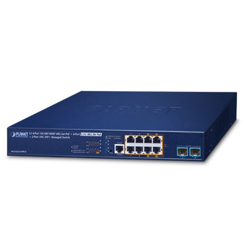 MGS-6320-8HP2X L3 4-Port 10/100/1000T 802.3at PoE + 4-Port 2.5G 802.2bt PoE + 2-Port 10G SFP+ Managed Switch - Planet