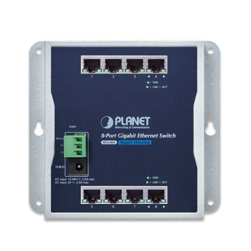 WGS-803 Industrial 8-Port 10/100/1000T Wall-mount Switch (-10~60 degrees C) -